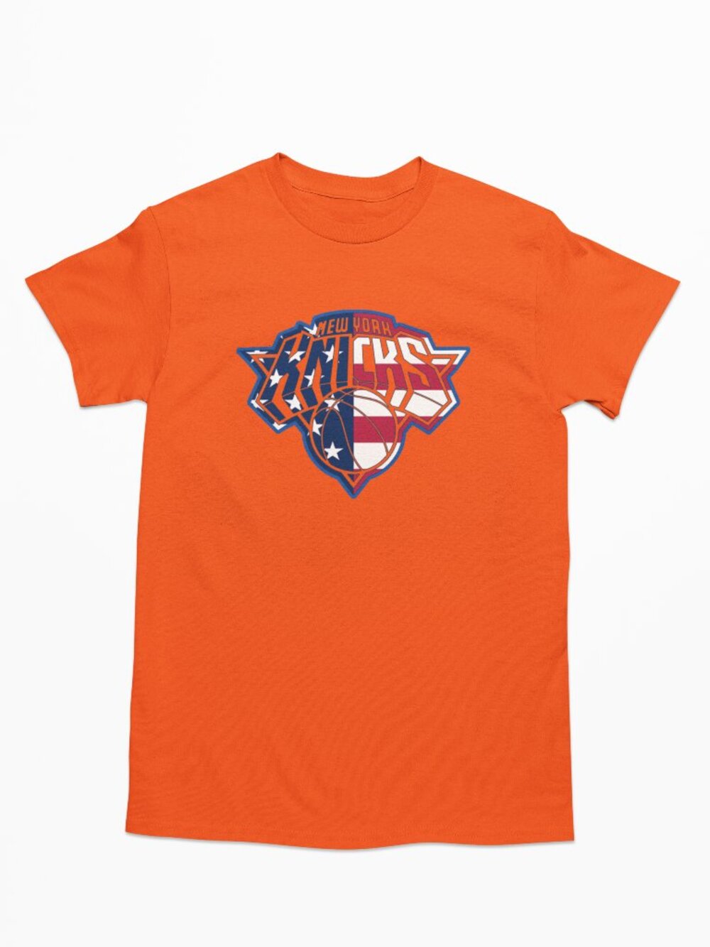 NEW York Knicks 4th July USA American Flag Team Color Pop Logo T-Shirt ORANGE